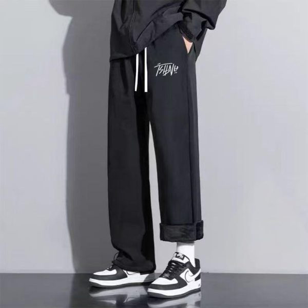 men's fleece lined sweatpants black relaxed fit joggers for winter