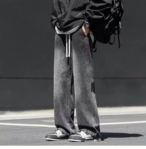 men's relaxed fit soft jeans grey oversized straight leg trousers