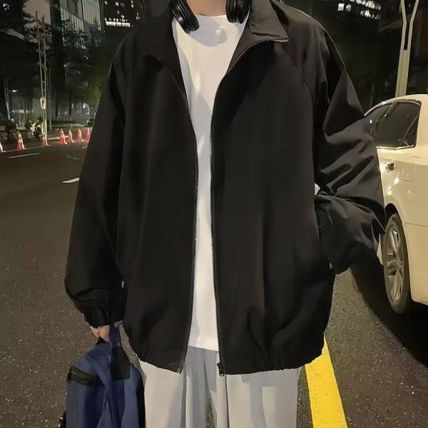 men's varsity baseball jacket black oversized streetwear windbreaker