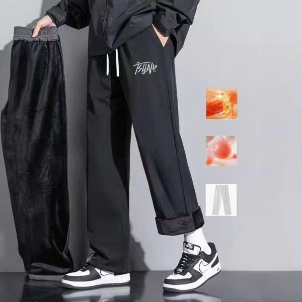 men's fleece lined sweatpants black relaxed fit joggers for winter
