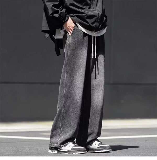 men's relaxed fit soft jeans grey oversized straight leg trousers