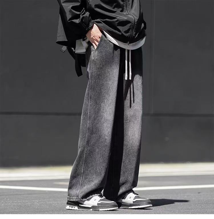 men's relaxed fit soft jeans grey oversized straight leg trousers men's relaxed fit soft jeans grey oversized straight leg trousers