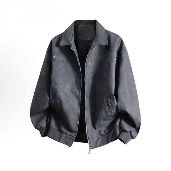 distressed leather jacket with shearling unisex vintage biker style coat
